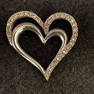 925 SUN Sterling Silver Vintage Genuine Diamonds Double Heart Pendant